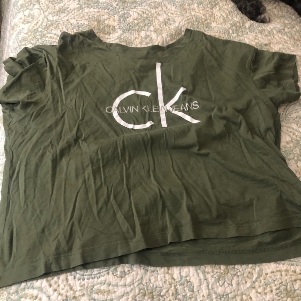 Calvin Klein Jeans Olive Green CK Logo Short Sleeve Tee - White Logo